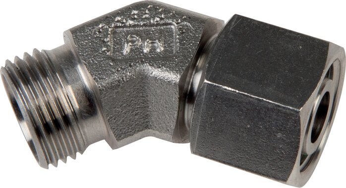 Exemplary representation: Adjustable 45° connection fitting with sealing cone & O-ring, without nut & cutting ring, 1.4571